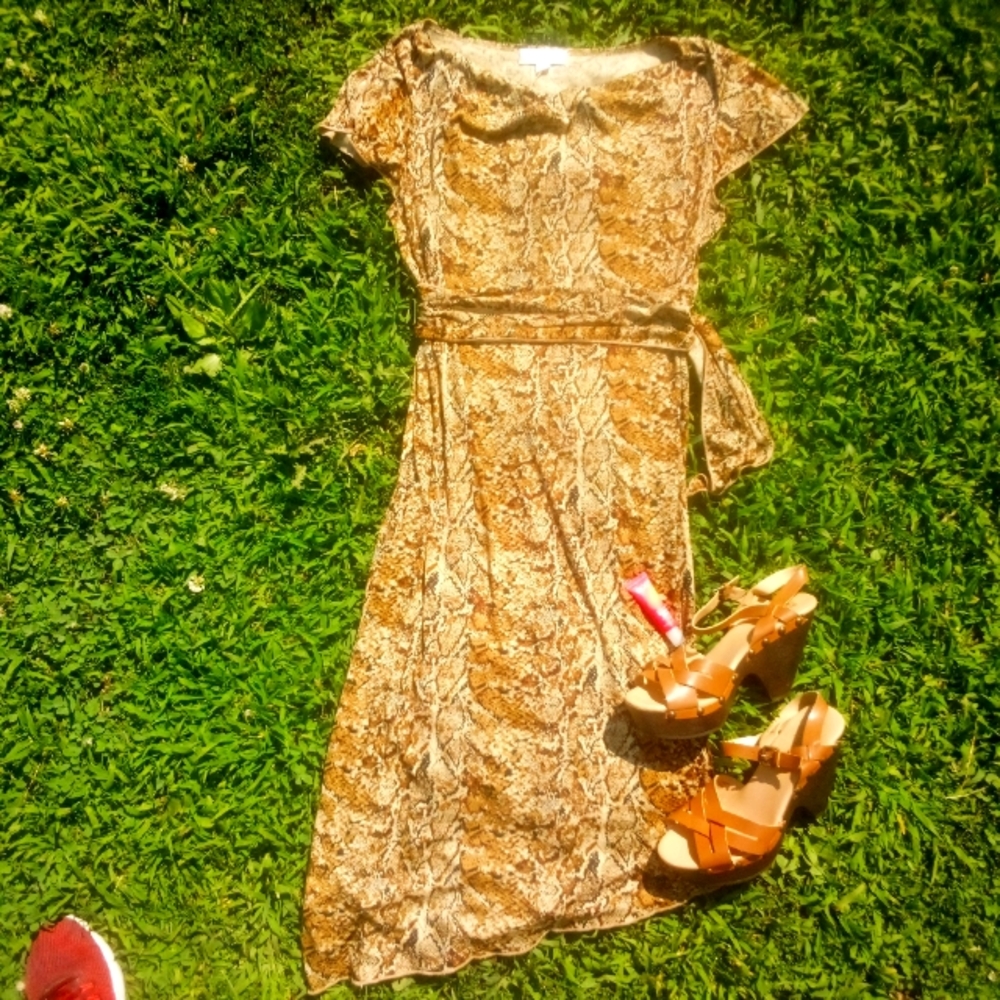 Dress Barn Snake skin dress size 14 women's brown tan